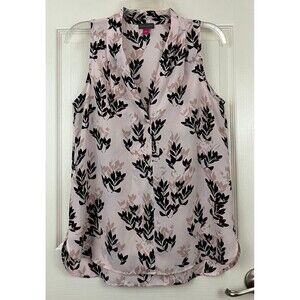 VINCE CAMUTO - Pink Floral Sleeveless V-Neck Silky Polyester Blouse size Small